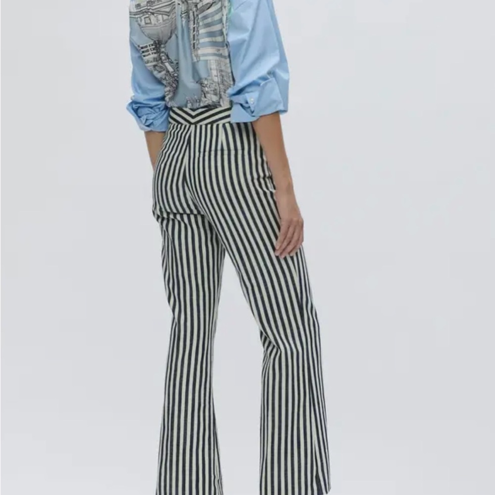 Callas Milano Lola Denim Crop Pant Jean in Natural Midnight Stripe IT 44 US 8